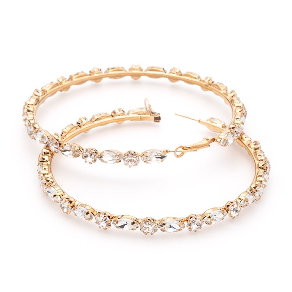 Gold Diamond Hoop Statement Earrings
